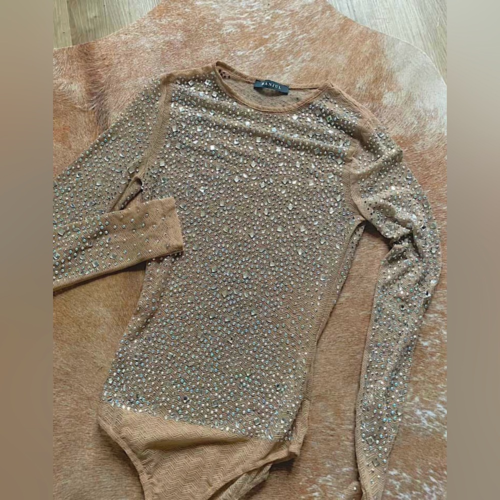 Nude Rhinestone Bodysuit